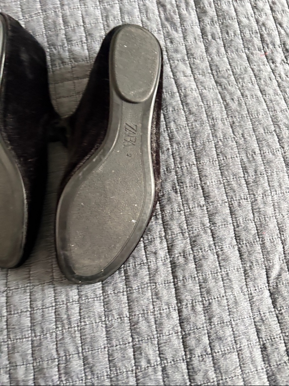 Zara Black Velvet Mary Jane Flats with Gold Decorative Buckle - Picture 3 of 3